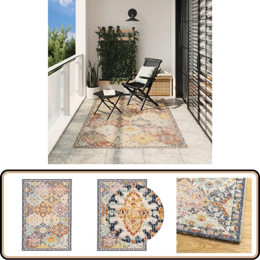 The Living Store ARBIZU Vloerkleed 160 x 230 cm Geschikt voor binnen en buiten Meerkleurig Vloerkleed Vintage Vloerkleed Multikleurige Vloerkleed Polypropyleen Vloerkleed Buitenvloerkleed
