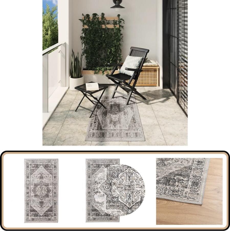 The Living Store Vloerkleed ARBIZU binnen en buiten vintage stijl 80x150 cm Vloerkleed Vintage Vloerkleed Bloem Motief Multicoloured Vloerkleed Polypropyleen Vloerkleed