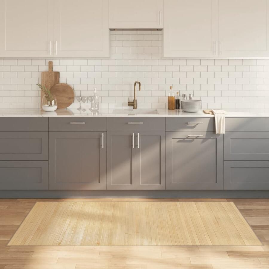 VidaXL Vloerkleed Bamboe 100x200 cm Licht Natuurlijk Bamboetapijt Vloertegels Woonaccessoire Kamerdecoratie Beige Tapijt