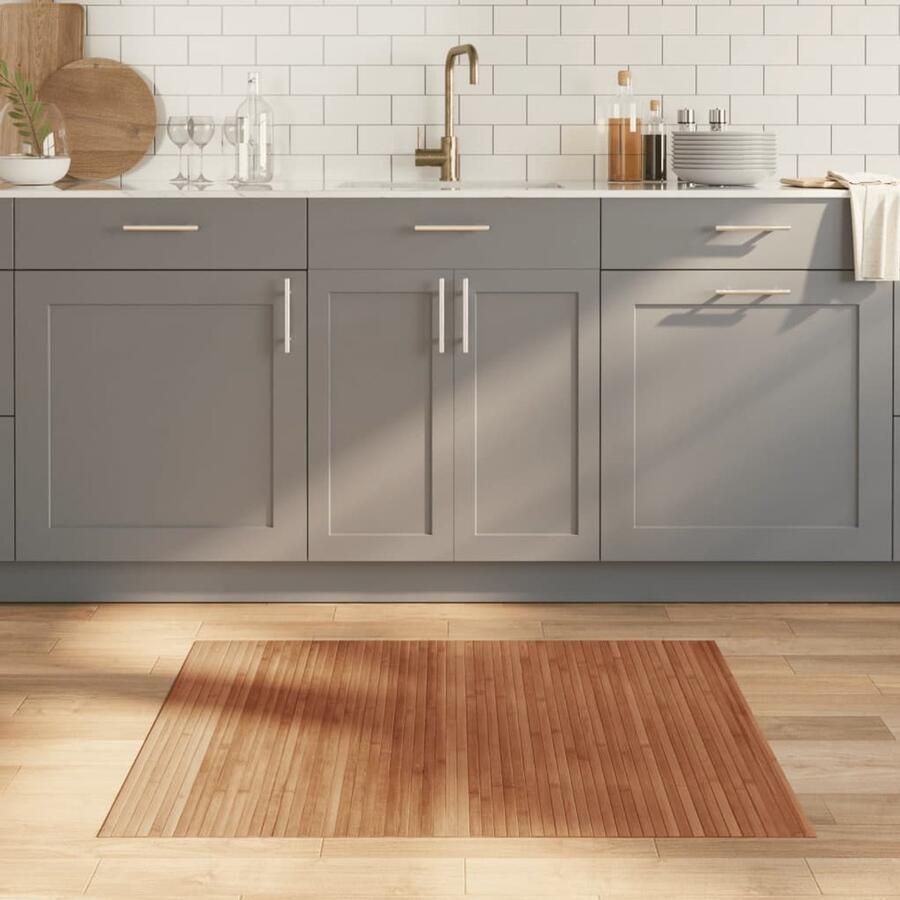 The Living Store Vloerkleed rechthoekig 80x100 cm bamboe bruin Bamboetapijt Vloertapijt Modern Tapijt Beige Tapijt Kamertapijt