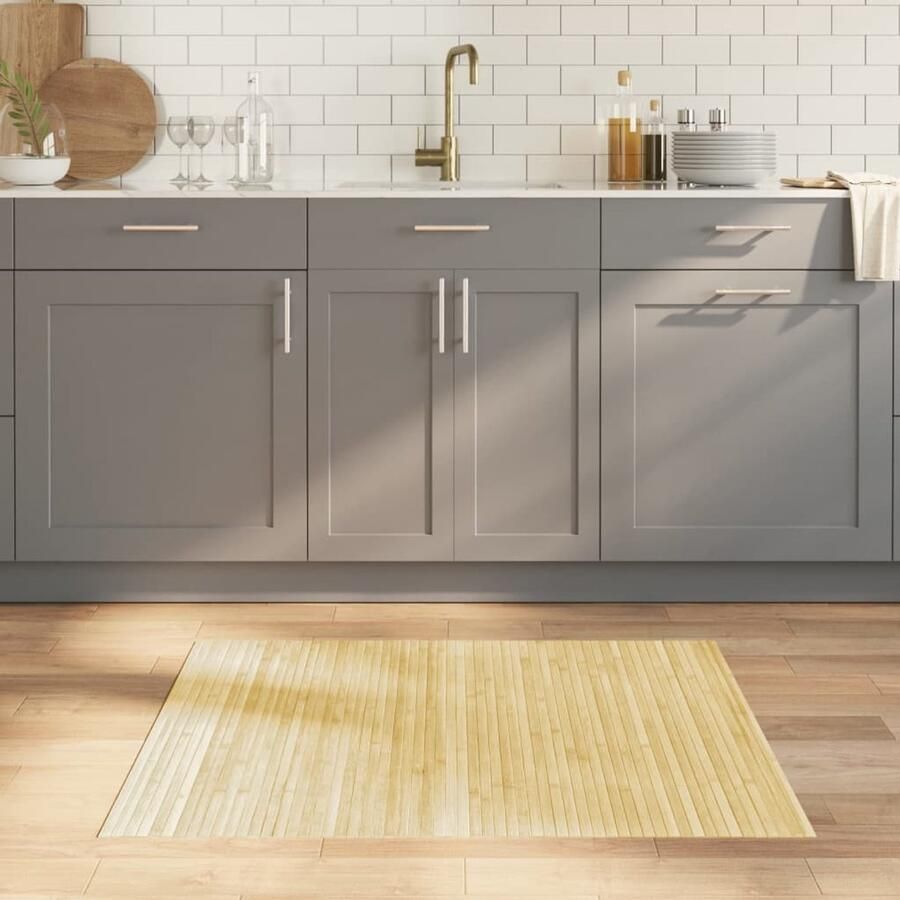 VidaXL Vloerkleed Bamboe 80x100 cm Licht Natuurlijk Bamboetapijt Vloerkleden Woonaccessoire Natuurlijk Tapijt Beige Tapijt