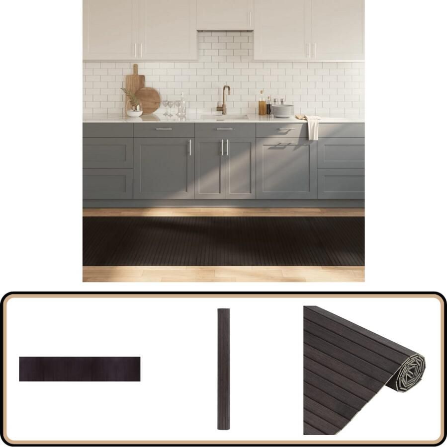 VidaXL Vloerkleed Bamboe Donkerbruin 100x500 cm Bamboetapij Vloertapij Donkere Vloerkleed Modern Tapijt Anti Slip Tapijt