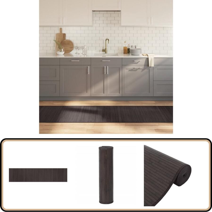 VidaXL Vloerkleed Bamboe Donkerbruin 70x300 cm Bamboetapijt Vloerkleden Donkere Tinten Kamerdecoratie Livingroom Decor