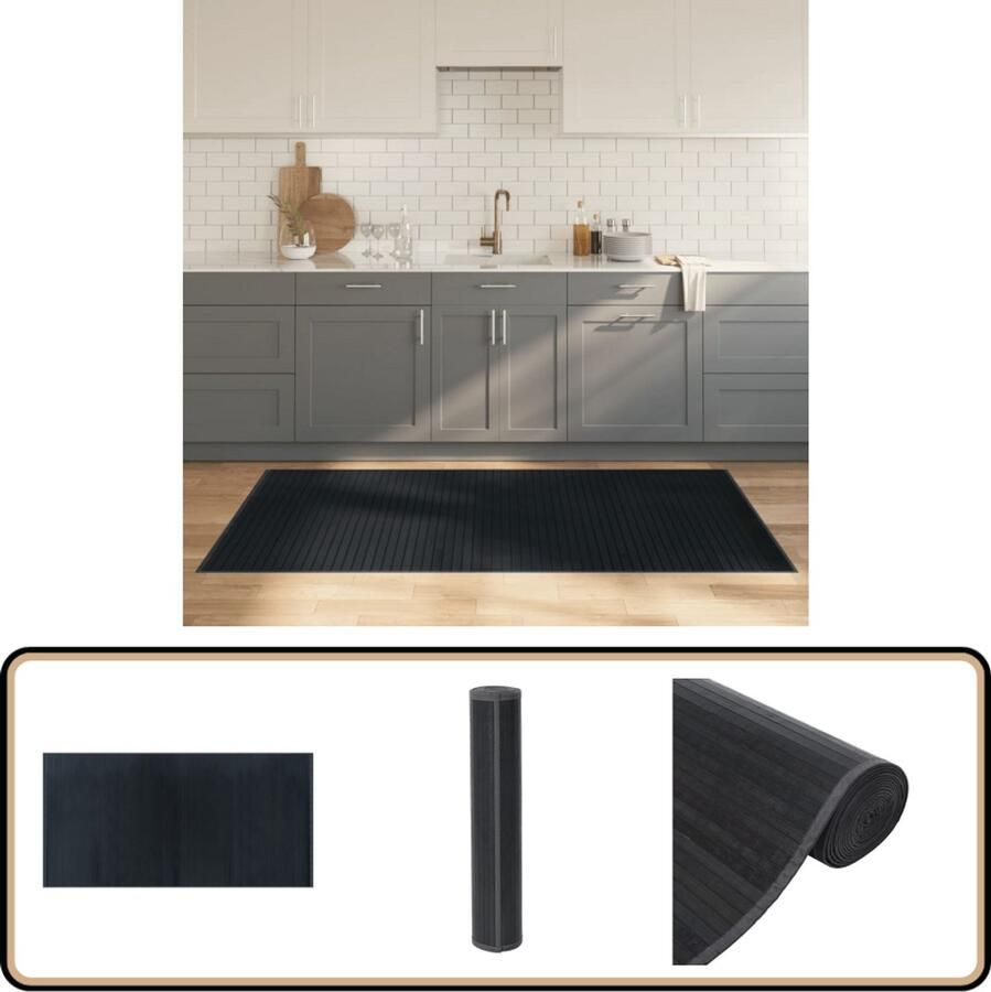 VidaXL Vloerkleed Bamboe Grijs 100x200 cm Bamboetapijt Vloerkleden Woon Accessoires Kamerdecoratie Modern Tapijt