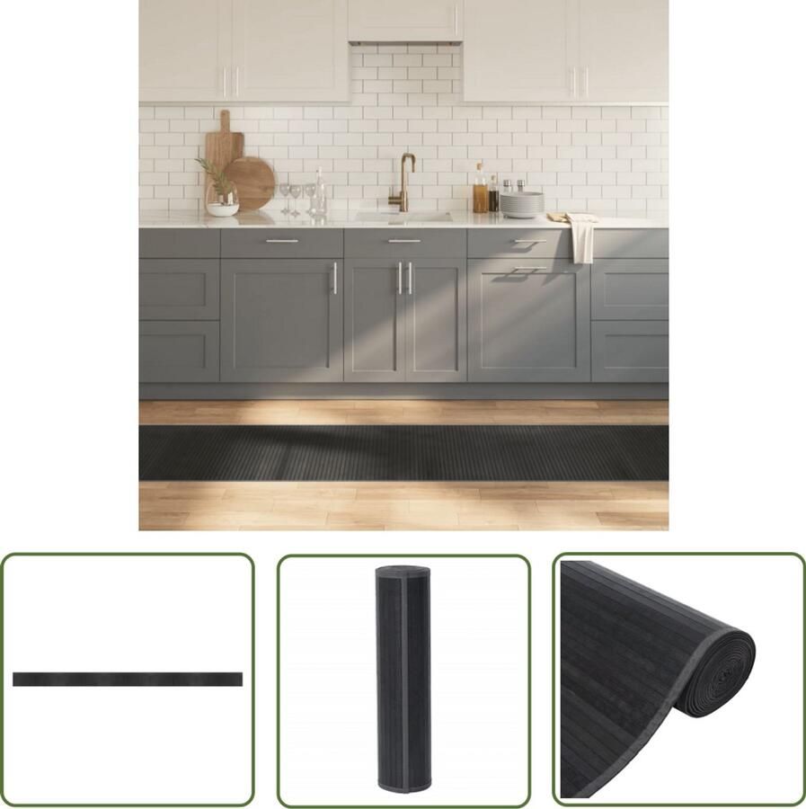 The Living Store Bamboe Tapijt Grijs 60 x 1000 cm Duurzaam en Waterbestendig Bamboetapijt Vloertapijt Grijstapeit Duurzaam Tapijt Watervast Tapijt