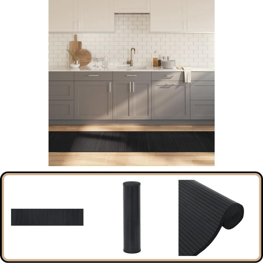 VidaXL Vloerkleed Bamboe Rechthoekig 70x300 cm Zwart Bamboe Tapijt Vloerkleden Woon Accessoires Zwarte Tapijt Lange Tapijt