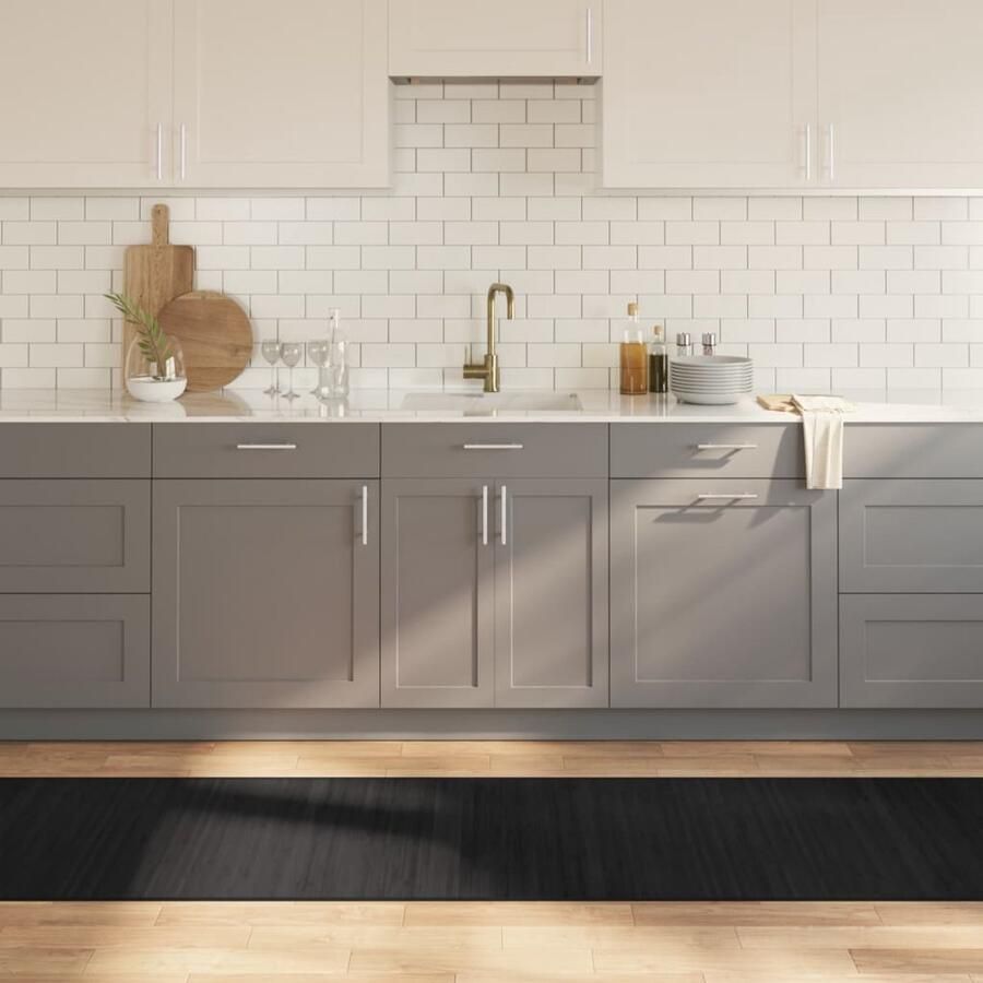 VidaXL Vloerkleed Bamboe Rechthoekig Zwart 70x400 cm Bamboevloerkleed Vloerkleed Modern Zwarte Vloerkleden Lange Vloerkleden Watervast Vloerkleed