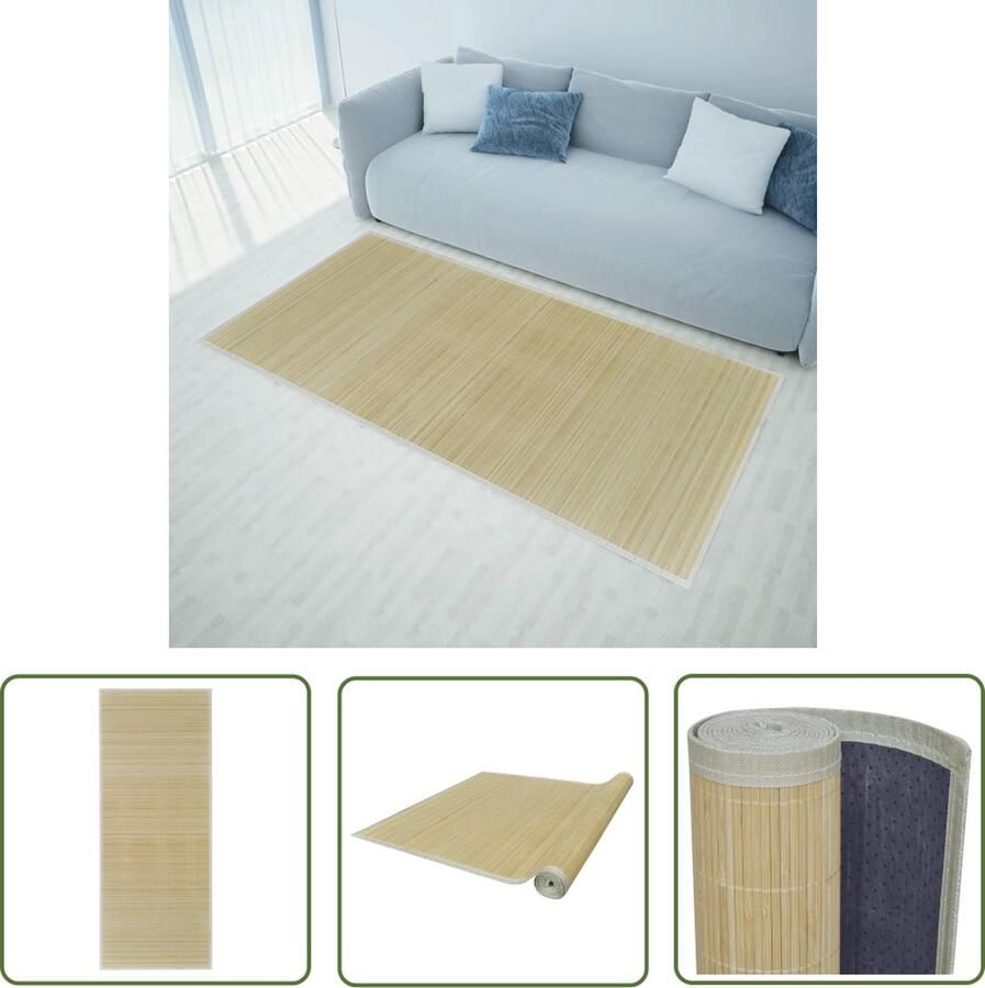 The Living Store Bamboe Tapijt Naturel 100x160 cm Anti-slip PVC-onderkant Bamboetapijt Vloertapijt Naturele Tapijt Livingroom Tapijt Kamertapijt