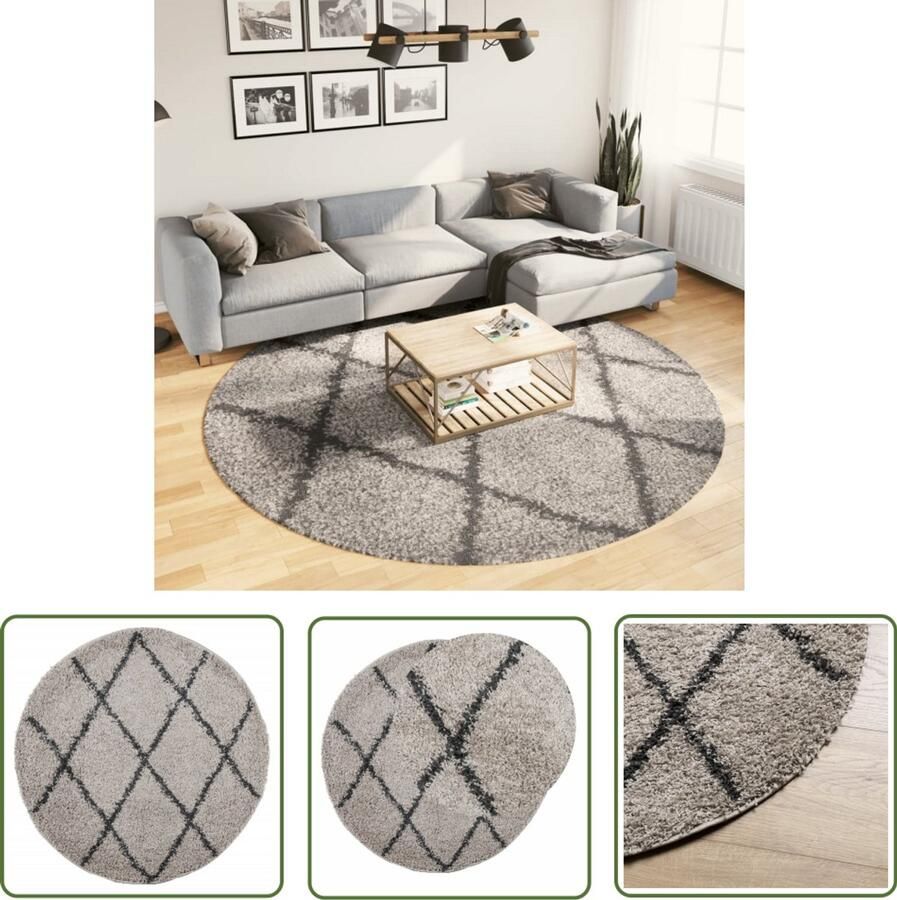 VidaXL Vloerkleed PAMPLONA Hoogpolig 240 cm Shaggy Vloerkleed Woonkamer Tapijt Beige Vloerkleed Antraciet Vloerkleed Rond Vloerkleed