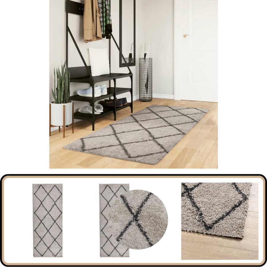The Living Store PAMPLONA Shaggy Vloerkleed 80 x 200 cm Beige en Antraciet 100% Polypropeen Shaggy Vloerkleed Beige Vloerkleed Antraciet Hoge Polijst Vloerkleed Living Room