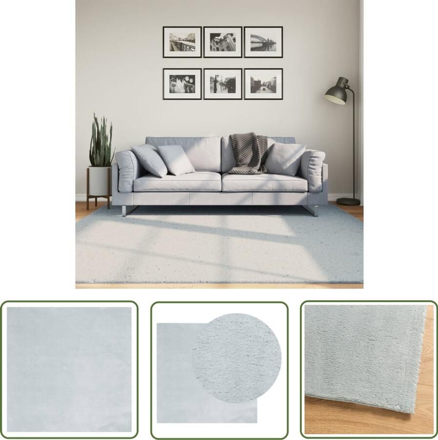 VidaXL Vloerkleed HUARTE laagpolig zacht wasbaar 200x200 cm blauw Vloerkleden Vloerkleed Blauw Polyester Vloerkleed Lage Polieg Vloerkleed 200x200cm