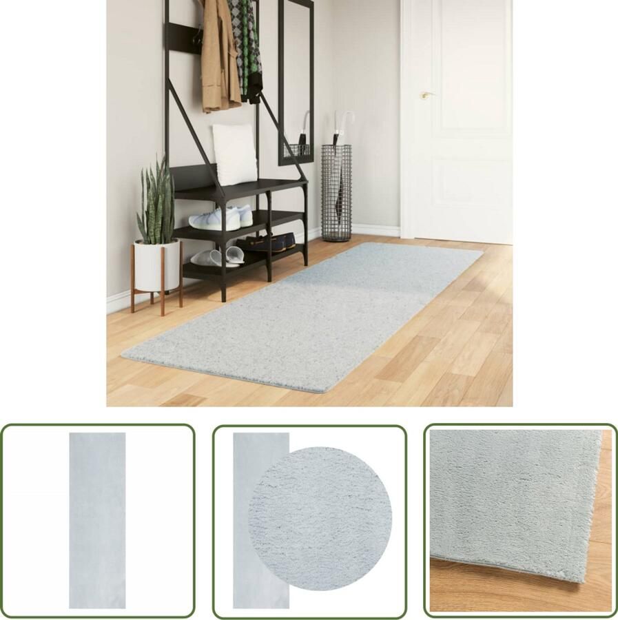 VidaXL Vloerkleed Blauw Vloerkleden Vloerkleed HUARTE laagpolig zacht wasbaar 80x250 cm blauw Polyester Vloerkleed Lage Poligen Vloerkleed Anti Slip Vloerkleed