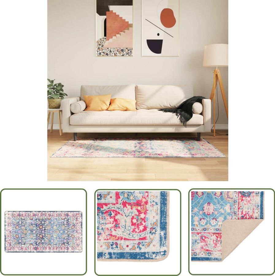 VidaXL Vloerkleed Blauw Vloerkleden Vloerkleed wasbaar anti-slip 80x150 cm meerkleurig Polyester Vloerkleed Modern Vloerkleed Anti Slip Vloerkleed