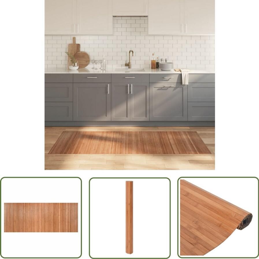 VidaXL Vloerkleed Bruin Bamboevloerkleed Vloerkleed rechthoekig 80x200 cm bamboe naturel Groot Vloerkleed Rekthookeig Vloerkleed Anti Slip Vloerkleed