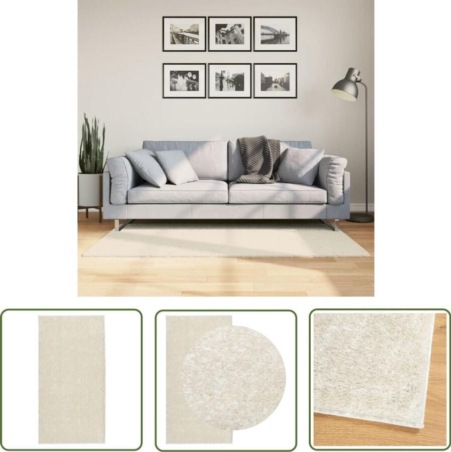 VidaXL Vloerkleed Creme Vloerkleden Vloerkleed ISTAN hoogpolig glanzend 80x150 cm crèmekleurig Hoogpolig Vloerkleed Anti Slip Vloerkleed Polyester Vloerkleed