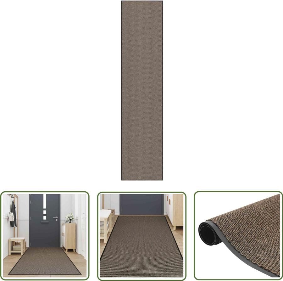 The Living Store Deurmat 115x500 cm bruin Deurmat Vloerkleed Hal Runner Anti Slip Brown