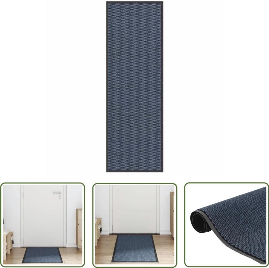 The Living Store Deurmat 60x180 cm blauw Deurmat Vloerkleed Hal Entree Anti Slip