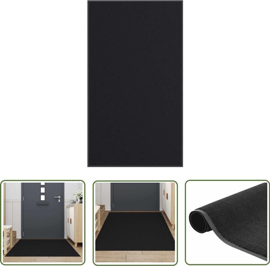 The Living Store Deurmat 115x200 cm zwart Doorkijkmat Vloerkleed Halmat Deuromranding Anti Slip Mat