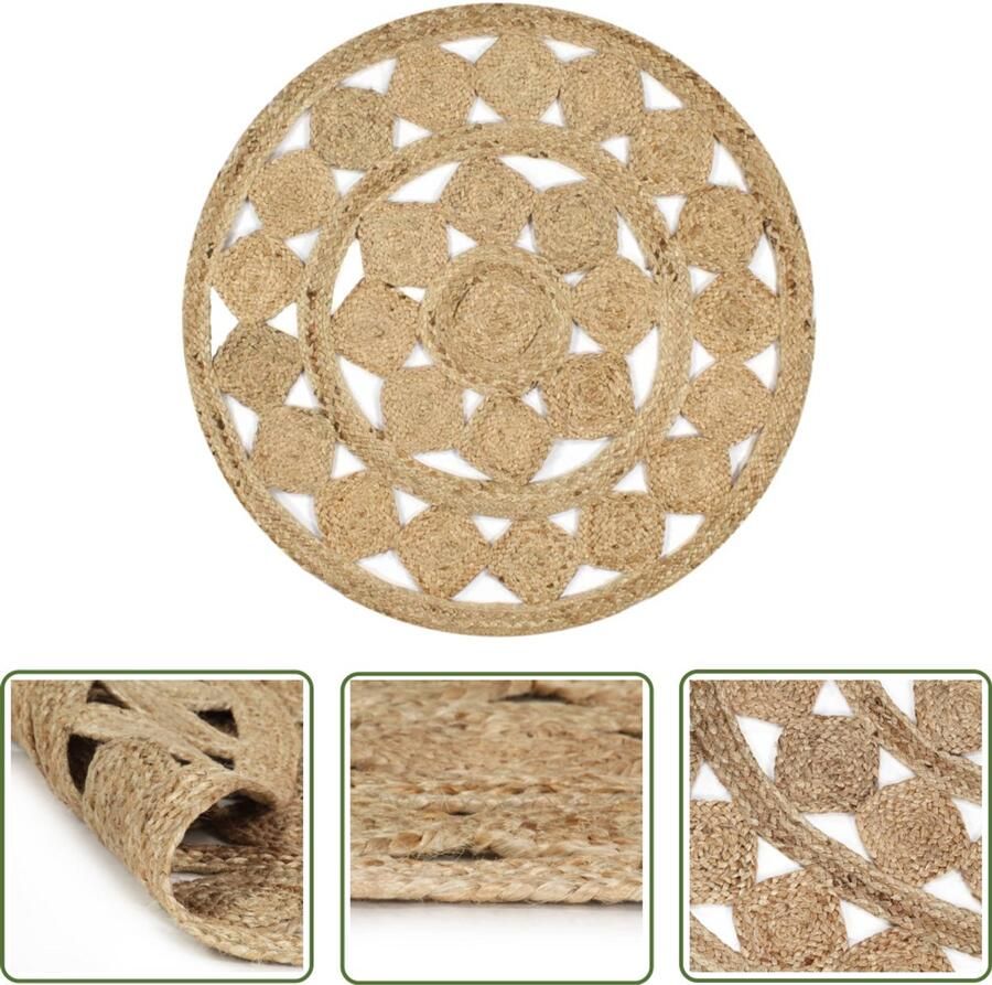 VidaXL Vloerkleed Gevlochten Jute 150 cm Naturel Jute Tapijt Ronde Vloerkleed Natuurlijke Kleuren Handgemaakte Tapijten Woonaccessoires Landelijke Stijl Vintage Tapijt Unieke Vloerkleed Boho Style
