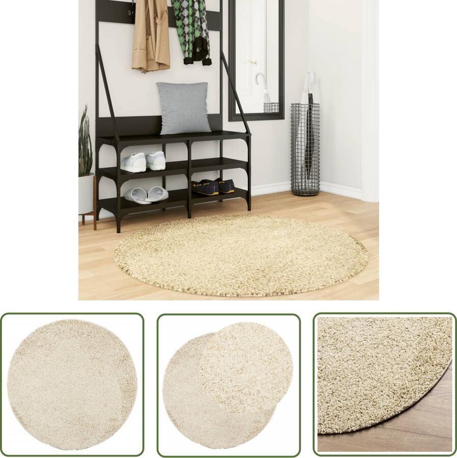 The Living Store Vloerkleed PAMPLONA shaggy hoogpolig modern Ø 120 cm goudkleur Shaggy Vloerkleed Goud Rond Vloerkleed Anti Slip Vloerkleed Polypropyleen Vloerkleed