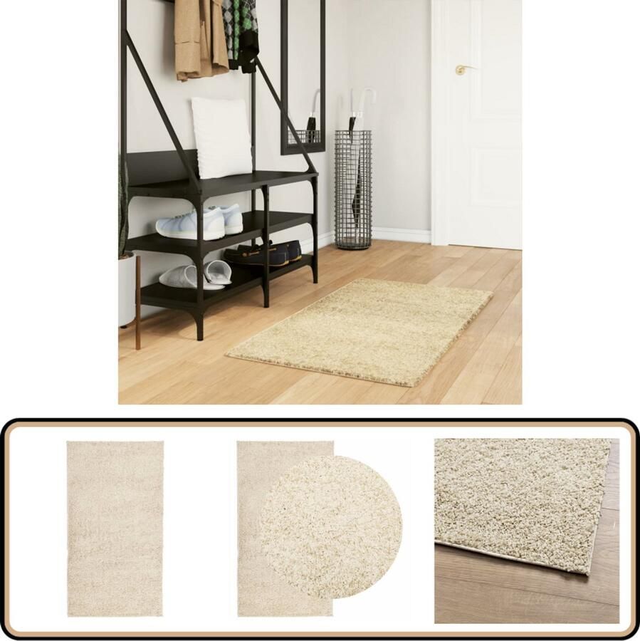 The Living Store PAMPLONA Shaggy vloerkleed 60 x 110 cm 100% polypropeen Goud 30mm poolhoogte Shaggy Vloerkleed Goud Woonkamer Tapijt Slaapkamer Tapijt Living Room Rug