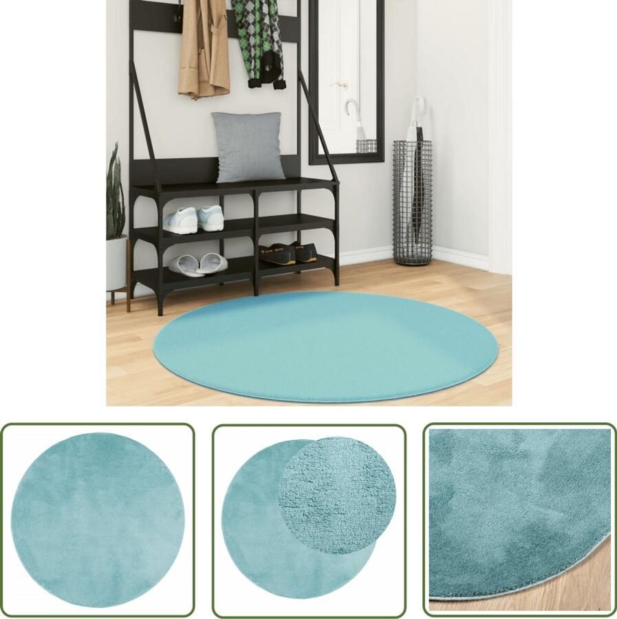 VidaXL Vloerkleed Groen Vloerkleden Vloerkleed OVIEDO laagpolig Ø 120 cm groen Ronde Vloerkleed Polyester Vloerkleed Lage Poligen Vloerkleed