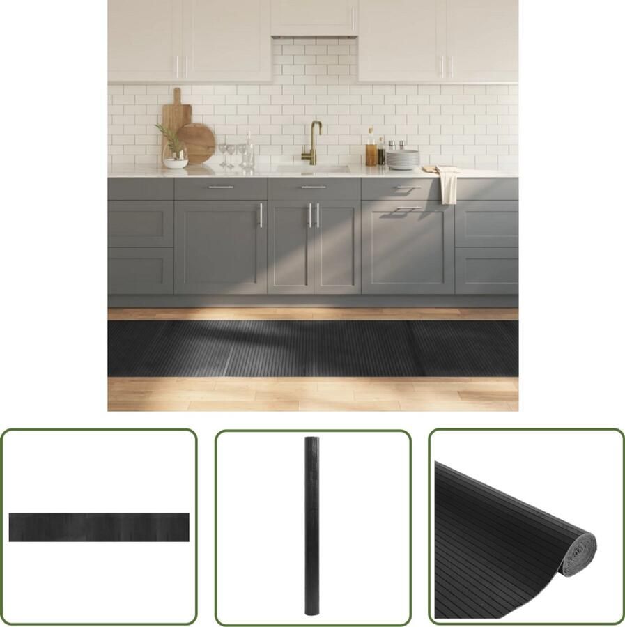 VidaXL Vloerkleed Groot Formaat Bamboe Vloerkleed rechthoekig 80x500 cm bamboe grijs Lange Vloerkleed Modern Vloerkleed Grijze Vloerkleed