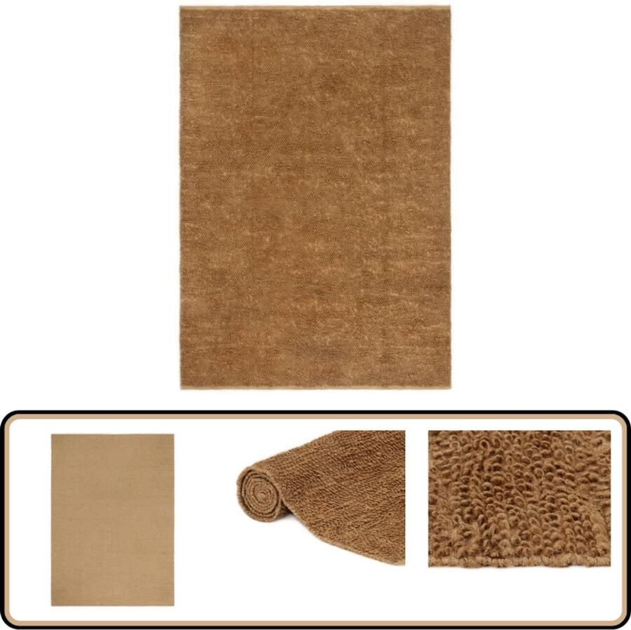 The Living Store Vloerkleed Jute en Katoen 200x300cm Natuurlijke jutetint Lussenpool Vloerkleed Jute Vloerkleed Natuurlijke Kleuren Handgemaakte Vloerkleed Lussenpolig Vloerkleed