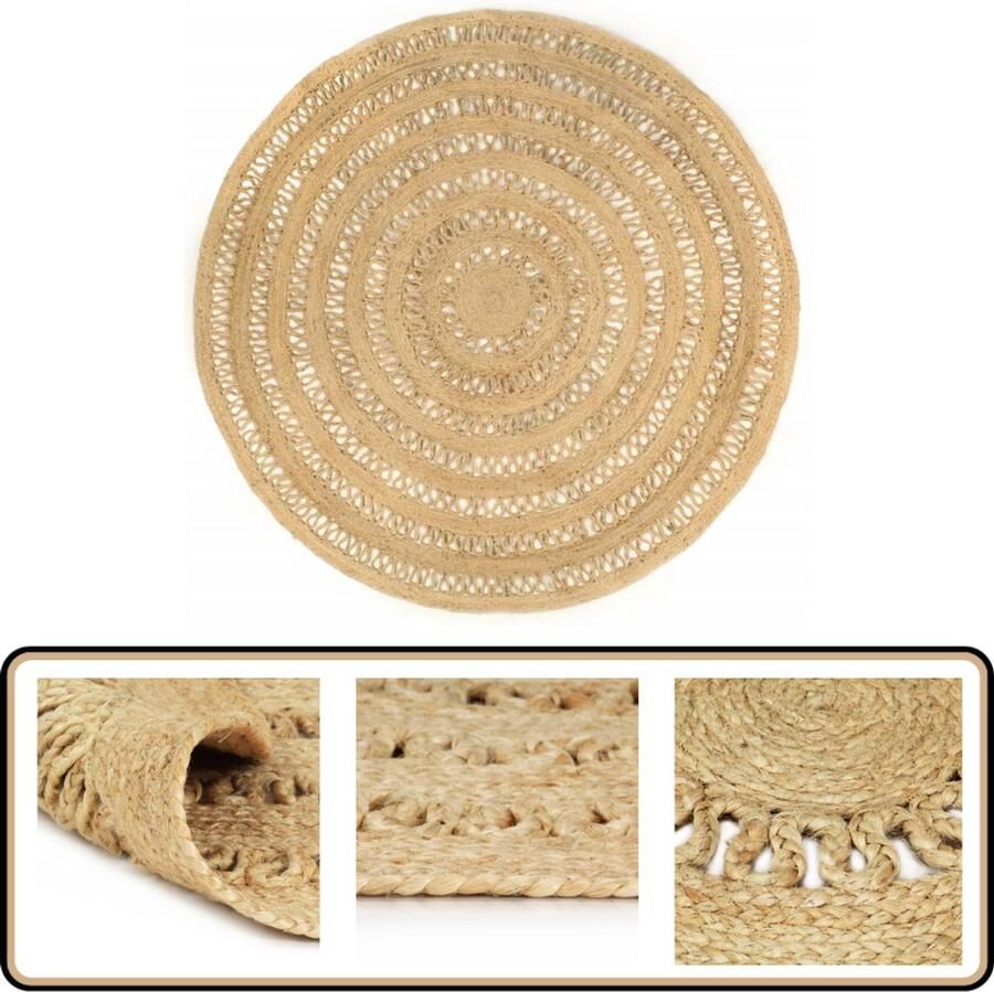 VidaXL Vloerkleed Handgemaakt 210 cm Jute Tapijt Handgemaakte Tapijt Naturel Tapijt Woonaccessoires Vloerkleed Living Room Decor Slaapkamersdecor
