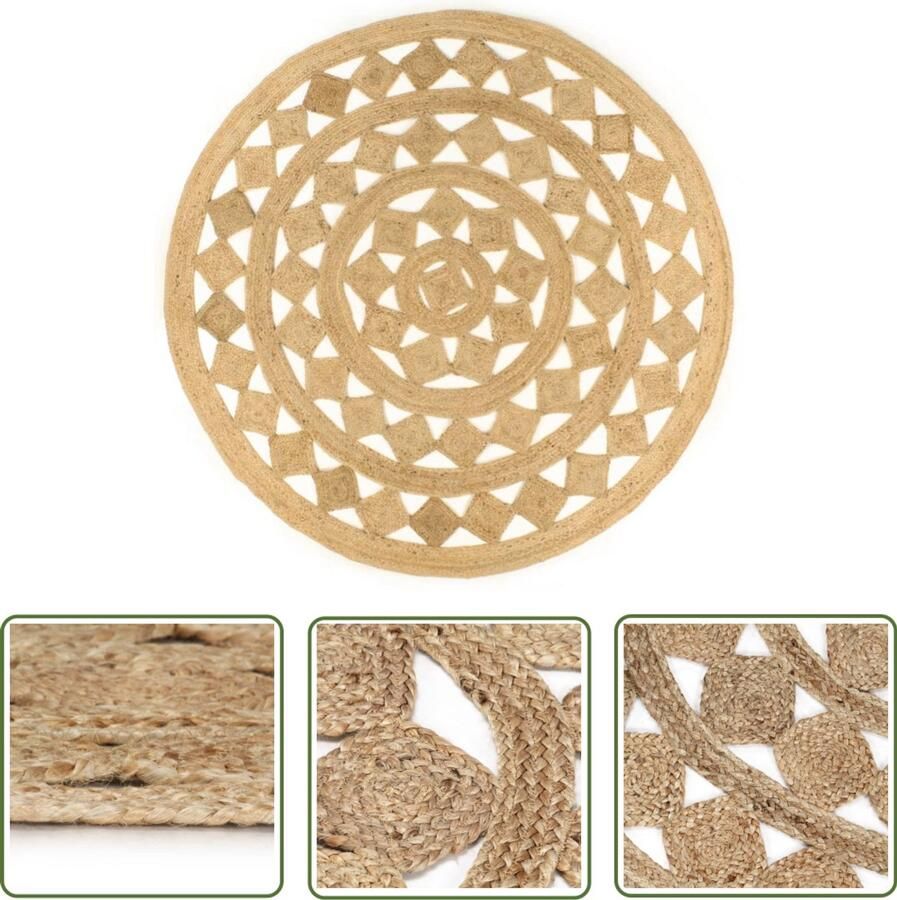 VidaXL Vloerkleed Handgemaakt Gevlochten Jute 210 cm Jute Tapijt Naturel Tapijt Ronde Tapijt Handgemaakt Tapijt Vintage Tapijt Boho Tapijt Living Room Tapijt Slaapkamers Tapijt Entree Tapijt