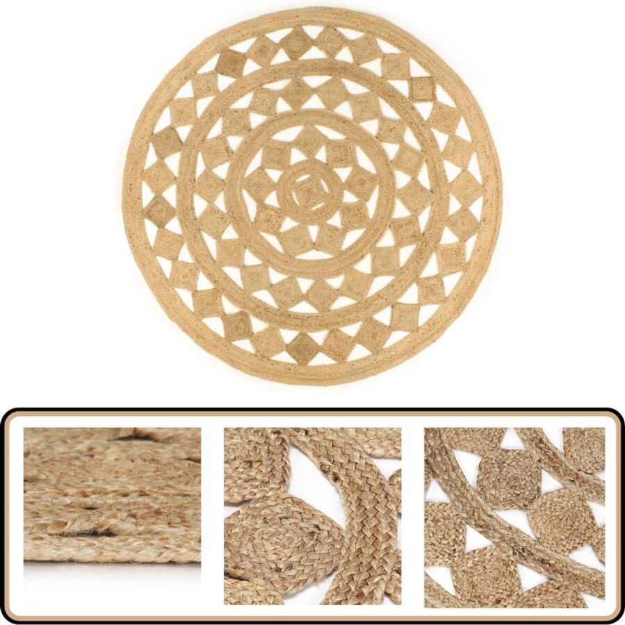 The Living Store Tapijt Jute Gevlochten 210 cm Diameter Handgemaakt Duurzaam Aantrekkelijke textuur Jute Tapijt Naturel Tapijt Ronde Tapijt Handgemaakt Tapijt Vintage Tapijt