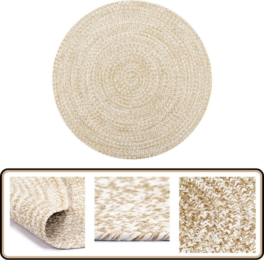 VidaXL Vloerkleed Handgemaakt Jute 120 cm Wit Jute Tapijt Handgemaakt Tapijt Rond Tapijt Natuurtapijt Woonaccessoires