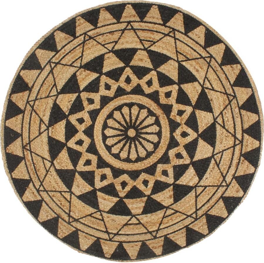VidaXL Vloerkleed Handgemaakt Jute 120 cm Zwart Naturel Jute Tapijt Ronde Vloerkleed Natuurtapijt Handgemaakt Tapijt Vintage Tapijt Bohemian Tapijt Woonkamer Tapijt Slaapkamer Tapijt Jute Accessoires - Foto 2