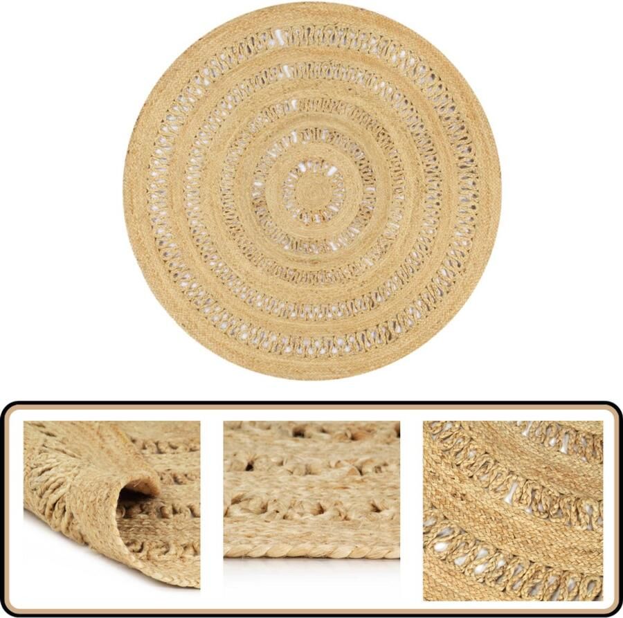 VidaXL Vloerkleed Handgemaakt Jute 150 cm Naturel Vloerkleden Jute Tapijt Ronde Tapijten Natuurlijke Vloertegels Handgemaakte Tapijten