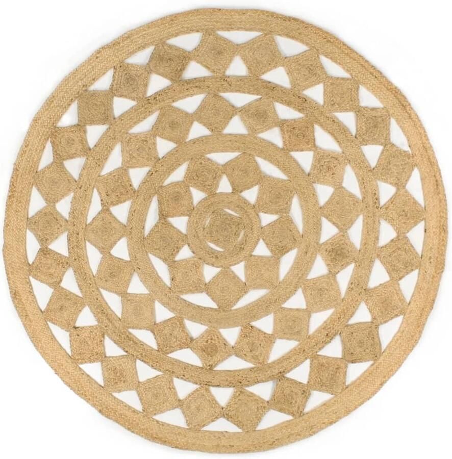 VidaXL Vloerkleed Handgemaakt Jute Ø 180 cm Jute Tapijt Handgemaakte Tapijt Naturel Tapijt Woonaccessoires Living Accessoires