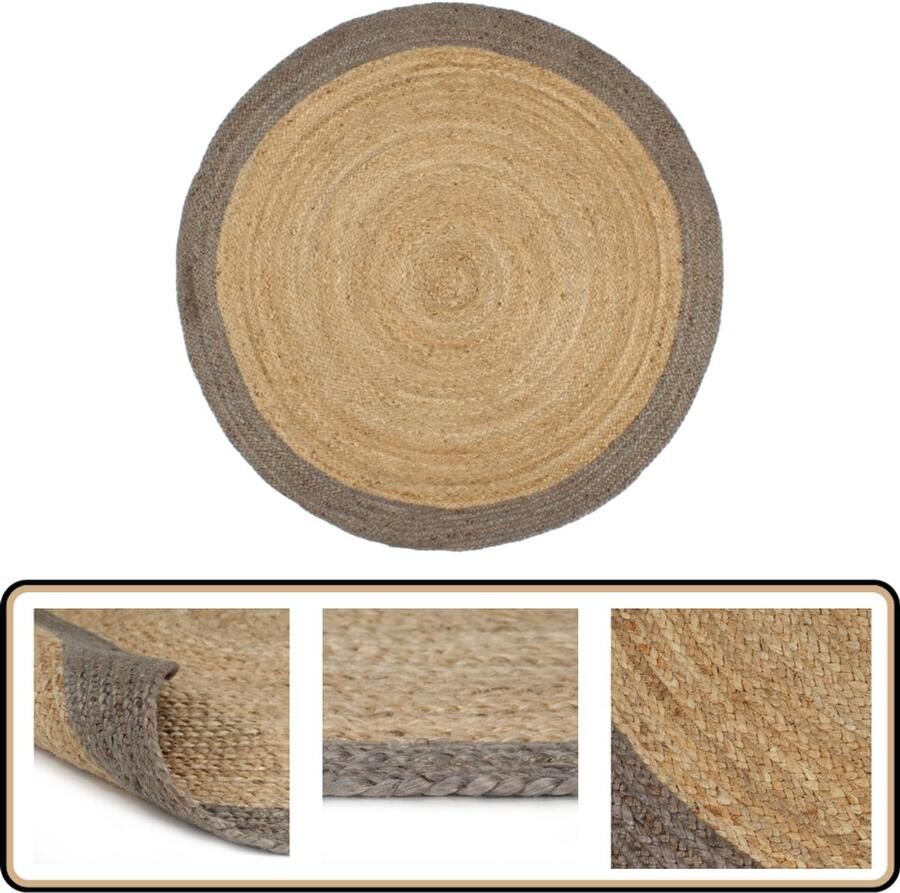 VidaXL Vloerkleed Handgemaakt Jute 180 cm Vloerkleden Jute Vloerkleed Handgemaakte Vloerkleed Natuurlijke Vloerkleed Twekleurig Vloerkleed