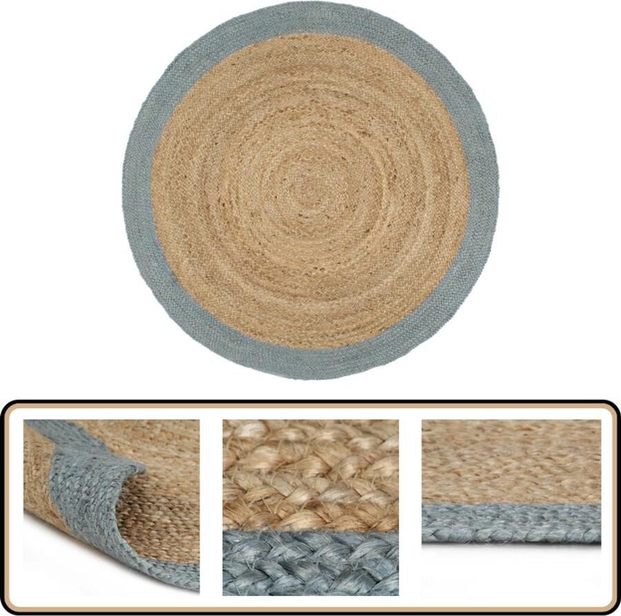 VidaXL Vloerkleed Handgemaakt Jute 210 cm Groen Jute Tapijt Handgemaakte Tapijt Vintage Tapijt Natuurtapijt Bruine Tapijt