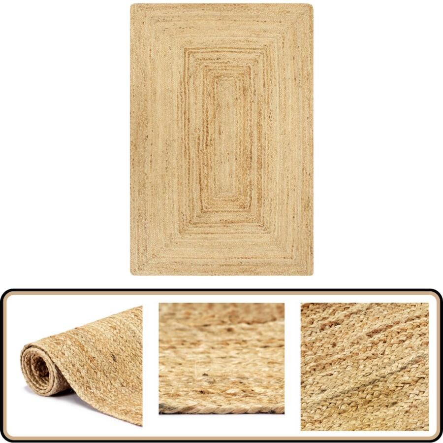 VidaXL Vloerkleed Handgemaakt Jute 80x160 cm Jute Tapijt Natuurtapijt Woonaccessoires Landelijke Woonstijl Vloerkleed