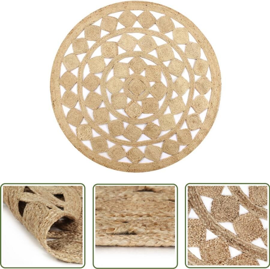 VidaXL Vloerkleed Handgemaakt Jute 90 cm Naturel Jute Tapijt Natuurtapijt Handgemaakte Tapijt Rond Tapijt Vintage Tapijt Landelijke Stijl Bruine Tapijt Decoratief Tapijt