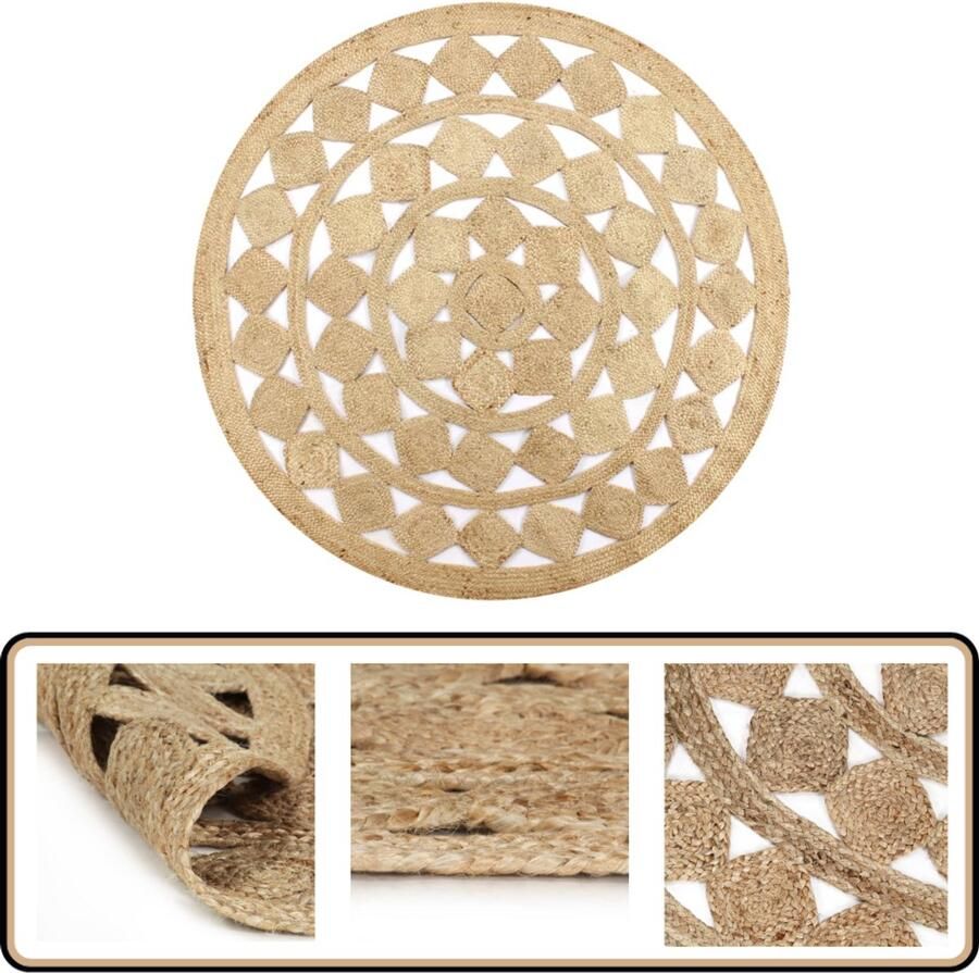 VidaXL Vloerkleed Handgemaakt Jute 90 cm Naturel Jute Tapijt Natuurtapijt Handgemaakte Tapijt Rond Tapijt Vintage Tapijt Landelijke Stijl Bruine Tapijt Decoratief Tapijt - Foto 2