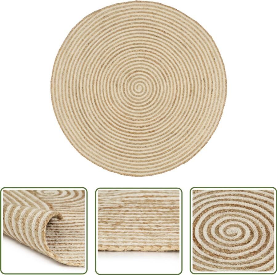 VidaXL Vloerkleed Handgemaakt Jute en Katoen 90 cm Jute Tapijt Rond Tapijt Handgemaakte Tapijt Natuurtapijt Witte Tapijt