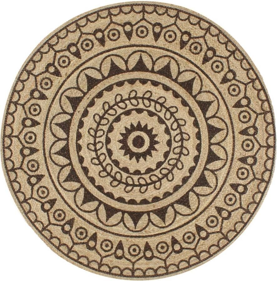 VidaXL Vloerkleed Jute Handgemaakt 150 cm Jute Tapijt Natuurtapijt Handgemaakte Tapijt Vintage Tapijt Woonaccessoires Decoratie Bloemenprint Rond Tapijt Salontafel Woonkamerdecoratie - Foto 2