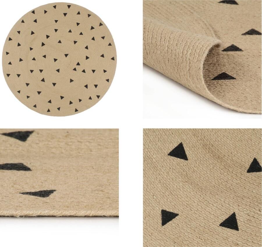 VidaXL Vloerkleed handgemaakt met driehoek print 120 cm jute Tapijt Tapijten Kleed Kleden