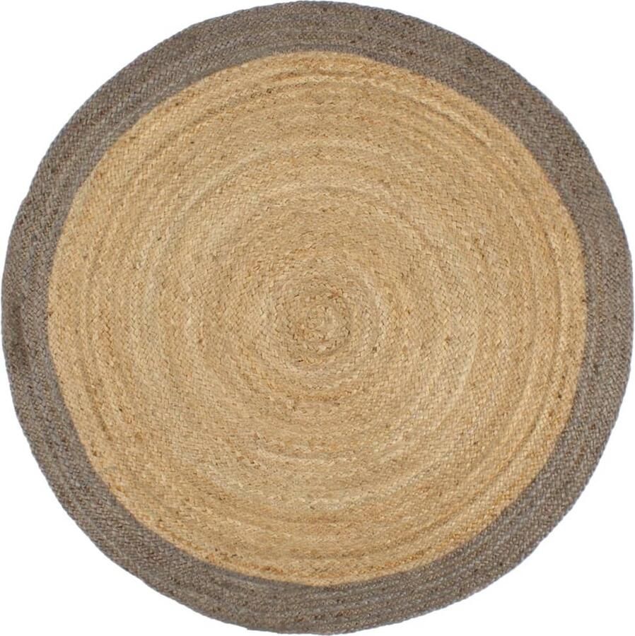 VidaXL Vloerkleed Jute Grijze Rand Handgemaakt 240 cm Jute Tapijt Natuurlijke Look Hand Geweven Tapijt Vintage Vloerkleed Landelijke Stijl Bruine Vloerkleed Grijze Vloerkleed Groot Tapijt Ronde Vloerkleed Woonaccessoires - Foto 2