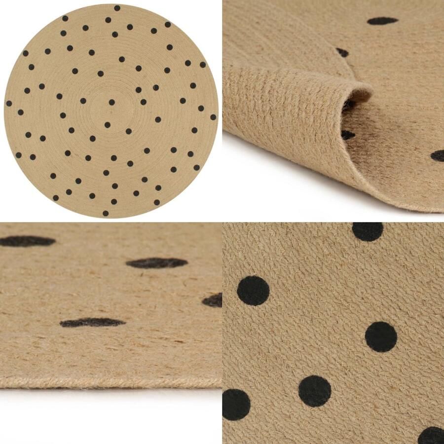 VidaXL Vloerkleed handgemaakt met print polkadot 120 cm jute Tapijt Tapijten Kleed Kleden