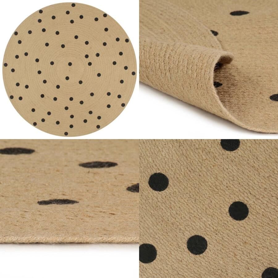 VidaXL Vloerkleed handgemaakt met print polkadot 150 cm jute Tapijt Tapijten Kleed Kleden