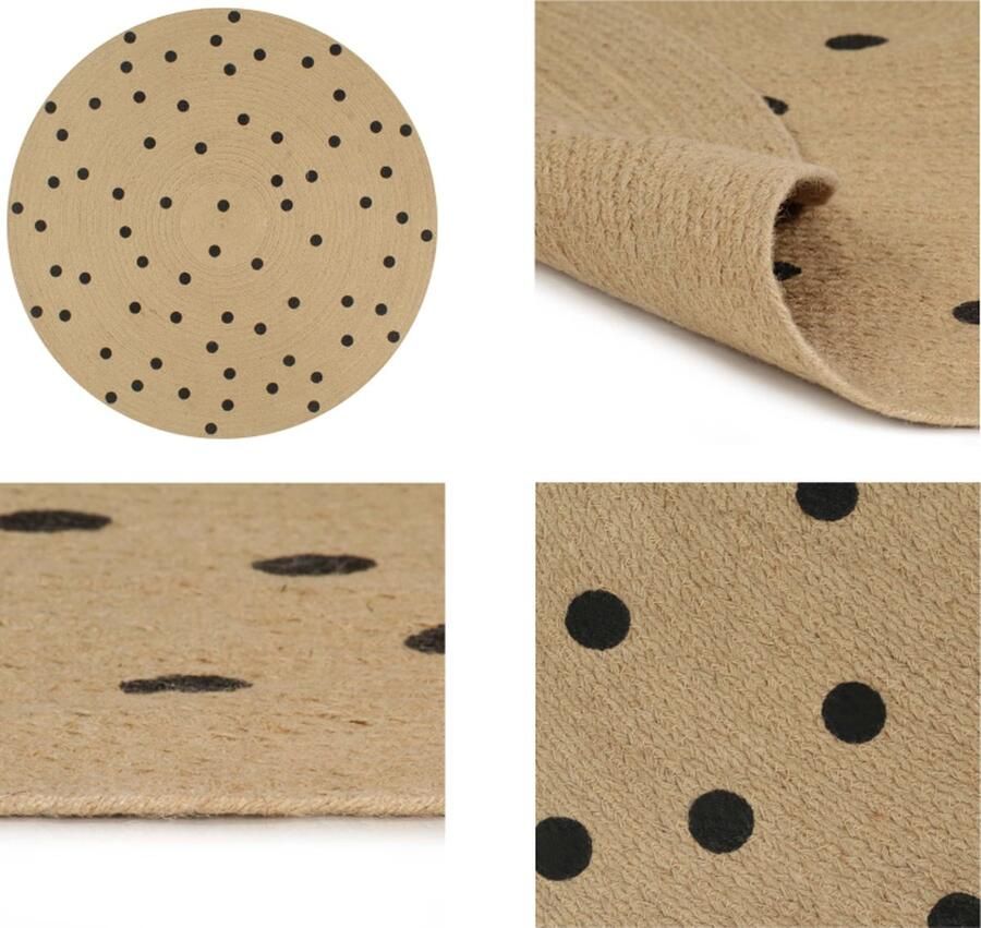 VidaXL Vloerkleed handgemaakt met print polkadot 90 cm jute Tapijt Tapijten Kleed Kleden