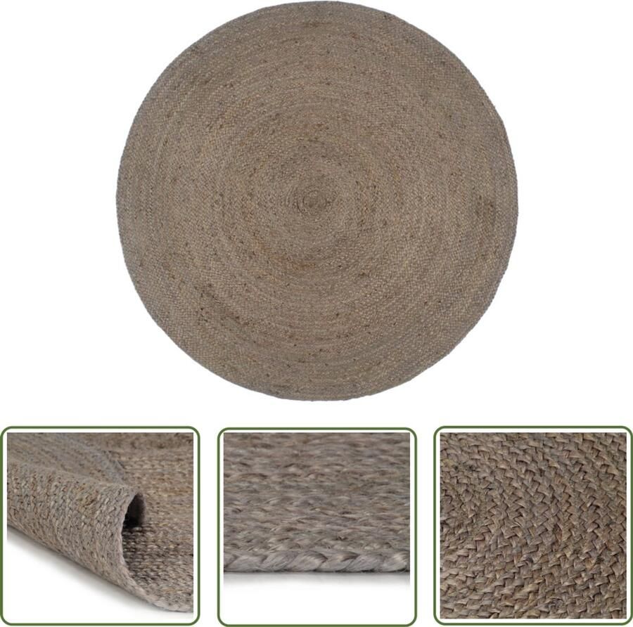 VidaXL Vloerkleed Handgemaakt Rond 210 cm Jute Grijs Jute Tapijt Ronde Vloerkleed Handgemaakte Tapijt Naturel Tapijt Grijze Vloerkleed