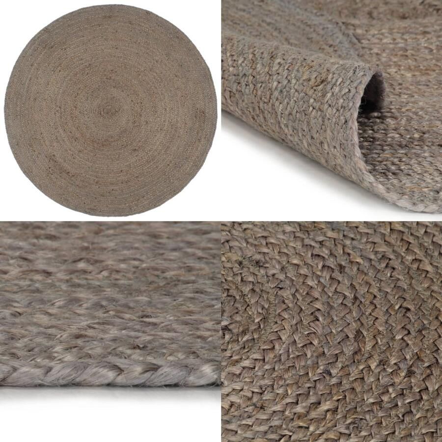 VidaXL Vloerkleed handgemaakt rond 240 cm jute grijs Vloerkleed Vloerkleden Mat Vloermat
