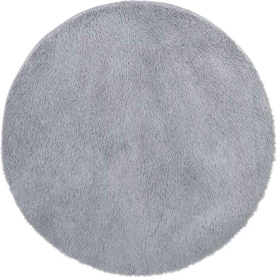 VidaXL Hoogpolig vloerkleed hoogpolig 120x120 cm polyester zilvergrijs - Foto 2